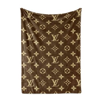 Louis Vuitton Brown Logo Luxury Brand Premium Fleece Sherpa Blanket Sofa Decor BL3135