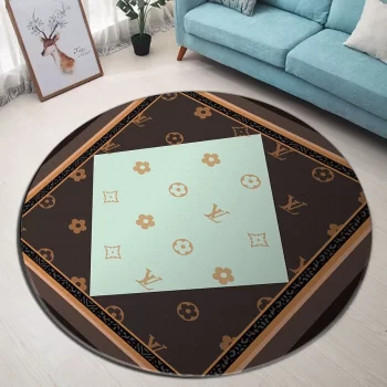Louis Vuitton Brown Luxury Brand Fashion Round Rug Carpet Floor Decor RR1013