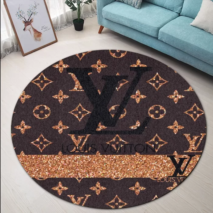 Louis Vuitton Brown Luxury Brand Round Rug Carpet Floor Decor RR1058