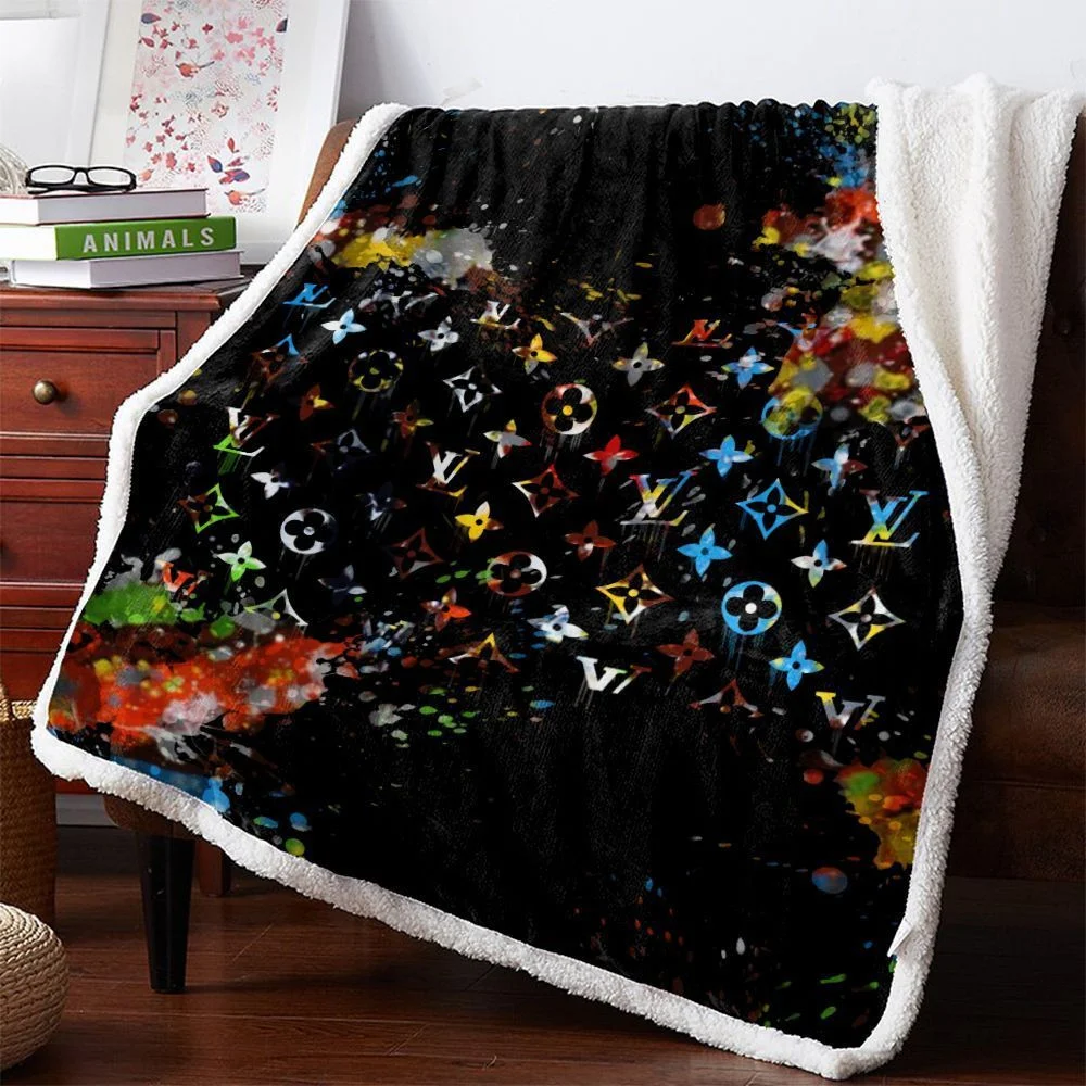 Louis Vuitton Colorful Fashion Luxury Brand Premium Fleece Sherpa Blanket Sofa Decor BL3100