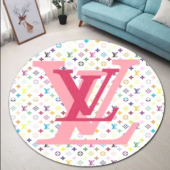 Louis Vuitton Colorful Luxury Brand Round Rug Carpet Floor Decor RR1057