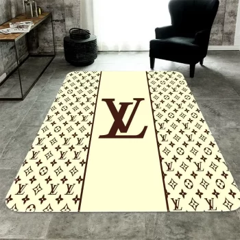 Louis Vuitton Cream Luxury Fashion Luxury Brand Premium Area Rug Carpet Floor Decor RR2606