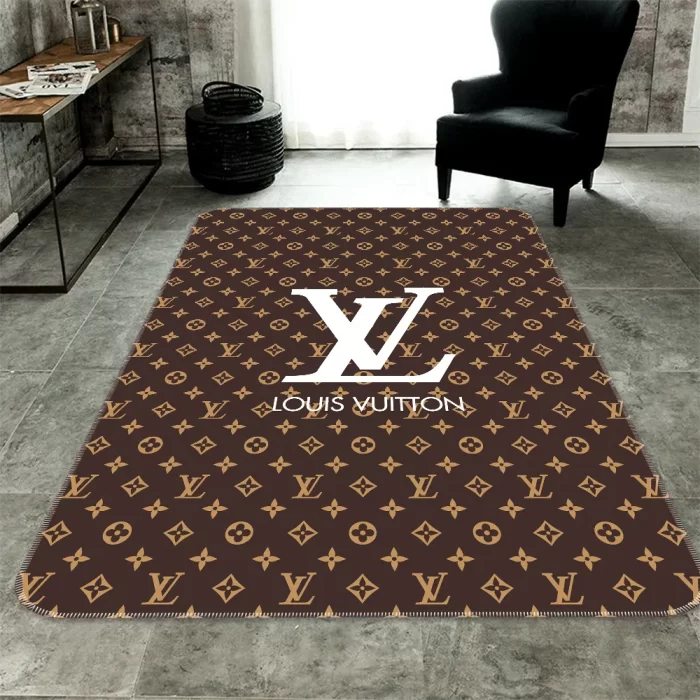 Louis Vuitton Logo Brown Luxury Fashion Luxury Brand Premium Area Rug Carpet Floor Decor RR2605