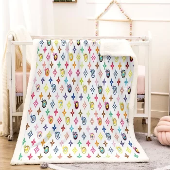Louis Vuitton Multicolor Lollipop Luxury Brand Premium Fleece Sherpa Blanket Sofa Decor BL3013