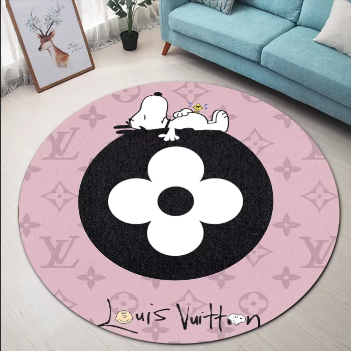 Louis Vuitton Snoopy Pinky Luxury Brand Round Rug Carpet Floor Decor RR1071