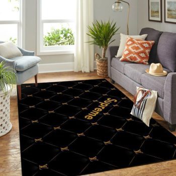 Louis Vuitton Supreme Black Logo Luxury Area Rug Carpet Floor Decor RR2749