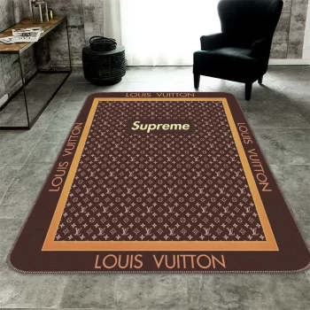 Louis Vuitton Supreme Brown Area Rug Fashion Area Rug Carpet Floor Decor Luxury Brand RR2594