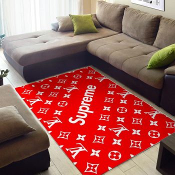 Louis Vuitton Supreme Logo Red Luxury Brand Premium Area Rug Carpet Floor Decor RR2728