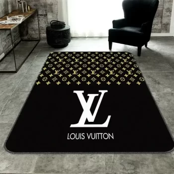 Louis Vuitton White Logo Black Area Rug Carpet Floor Decor Luxury Brand RR2587
