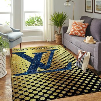 Louis Vuitton Yellow Blue Logo Luxury Area Rug Carpet Floor Decor RR2741