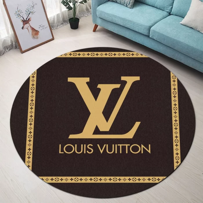 Louis Vuitton Yellow Logo Black Luxury Brand Fashion Round Rug Carpet Floor Decor RR1020