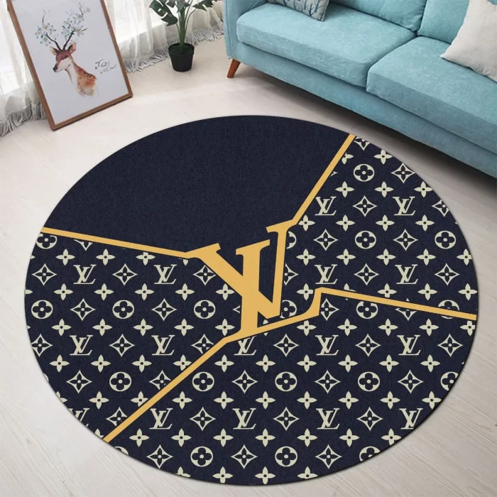 Louis Vuitton Yellow Logo Luxury Brand Fashion Round Rug Carpet Floor Decor RR1034