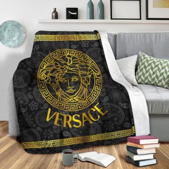 Versace Black Fashion Luxury Brand Premium Fleece Sherpa Blanket Sofa Decor BL3093