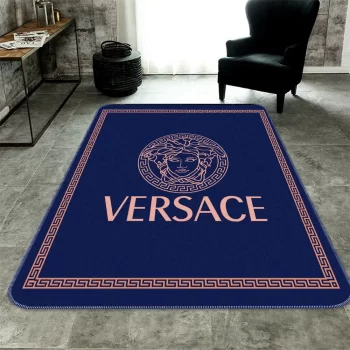 Versace Blue Logo Fashion Luxury Brand Area Rug Carpet Floor Decor RR2702