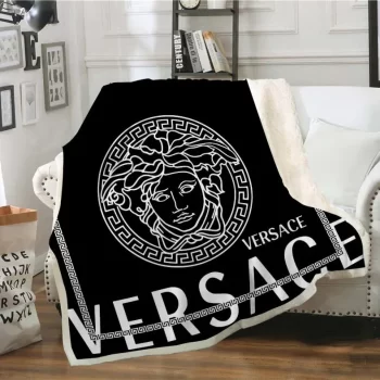 Versace Dark White Logo Fashion Luxury Brand Fleece Blanket Comfortable Blanket BL3184