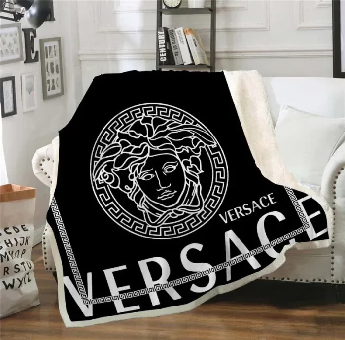 Versace Dark White Logo Fashion Luxury Brand Fleece Blanket Comfortable Blanket BL3184