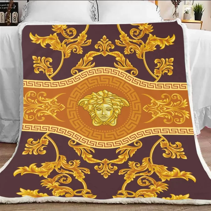 Versace Golden Luxury Brand Premium Fleece Sherpa Blanket Sofa Decor BL3055