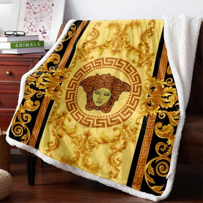 Versace Logo Fashion Luxury Brand Premium Fleece Sherpa Blanket Sofa Decor BL3094