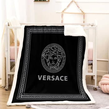 Versace Medusa Black Luxury Brand Premium Fleece Sherpa Blanket Sofa Decor BL3025