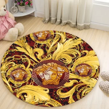 Versace Medusa Golden Luxury Brand Round Rug Carpet Floor Decor RR1064