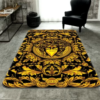 Versace Medusa Golden Pattern Luxury Fashion Luxury Brand Area Rug Carpet Floor Decor RR2600