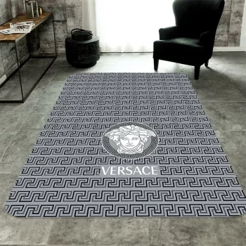 Versace Medusa Grey Luxury Fashion Luxury Brand Premium Area Rug Carpet Floor Decor RR2615