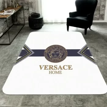 Versace Medusa Home Yellow Logo White Area Rug Carpet Floor Decor Luxury Brand RR2588