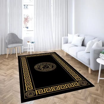 Versace Medusa Pattern Black Area Rug Carpet Floor Decor Luxury Brand RR2585