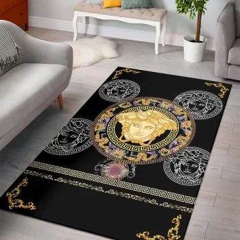 Versace Medusa Pattern Black Area Rug Carpet Floor Decor Luxury Brand RR2589