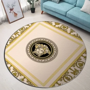 Versace Medusa Pattern Yellow Luxury Brand Fashion Round Rug Carpet Floor Decor RR1050