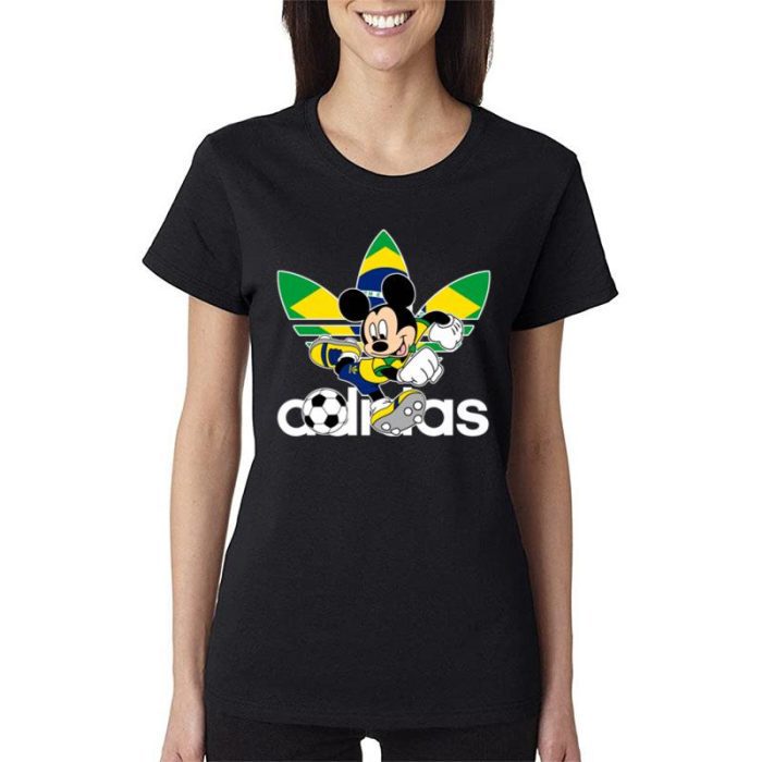 Brazil Football Mickey Mouse Adidas Women Lady T-Shirt