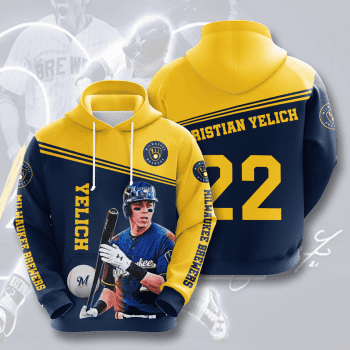 Christian Yelich 22 Milwaukee Brewers 3D Unisex Pullover Hoodie - Cobalt Yellow IHT2646