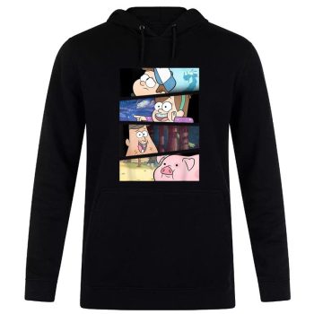 Disney Gravity Falls Group Shot Split Panels Scene Logo Unisex Pullover Hoodie