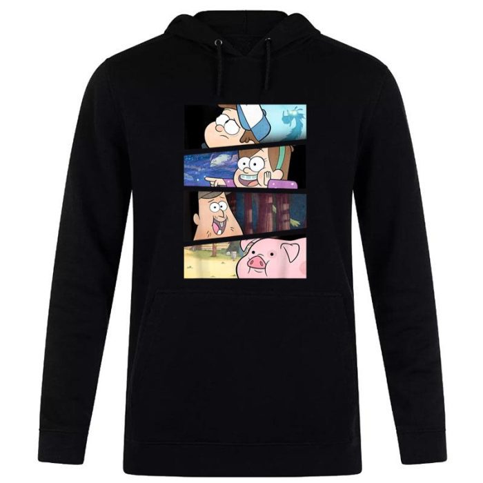 Disney Gravity Falls Group Shot Split Panels Scene Logo Unisex Pullover Hoodie