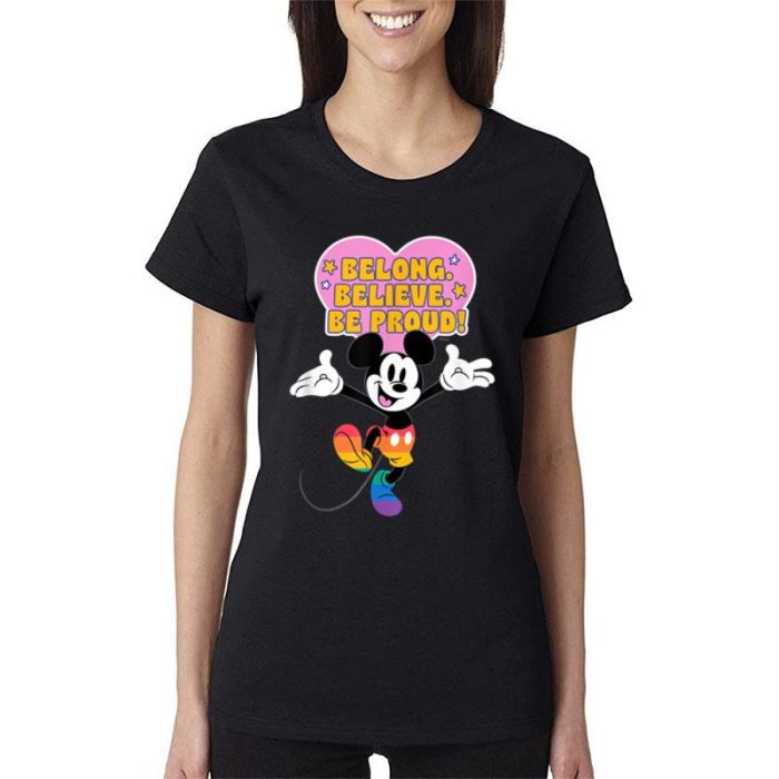Disney Mickey Mouse Pride Rainbow Belong Believe Be Proud! Women Lady T-Shirt