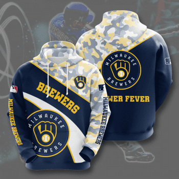 Milwaukee Brewers 3D Gray Camo Unisex Pullover Hoodie - Navy IHT1899