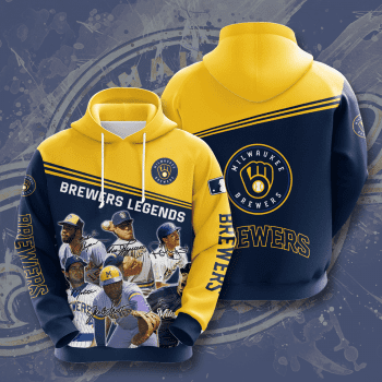 Milwaukee Brewers Legends Signatures 3D Unisex Pullover Hoodie - Navy Yellow IHT2643
