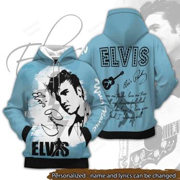 Personalized Elvis Presley Signature Unisex 3D Pullover Hoodie - Blue IHT2096