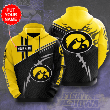 Personalized Iowa Hawkeyes Flame 3D Unisex Pullover Hoodie - Black Yellow IHT2322
