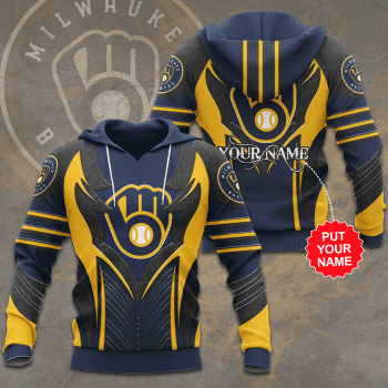 Personalized Milwaukee Brewers 3D Unisex Pullover Hoodie - Navy Yellow IHT2652