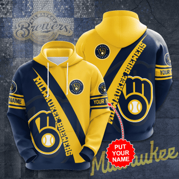 Personalized Milwaukee Brewers 3D Unisex Pullover Hoodie - Navy Yellow IHT2687
