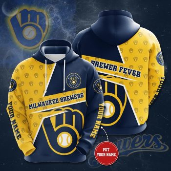 Personalized Milwaukee Brewers Logo 3D Unisex Pullover Hoodie - Yellow Navy IHT2680