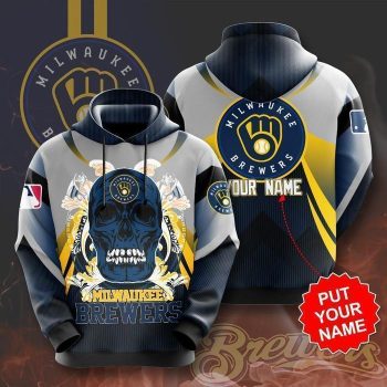 Personalized Milwaukee Brewers Paisley Skull 3D Unisex Pullover Hoodie - Navy Gray IHT1903