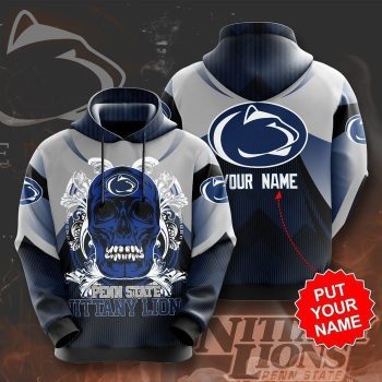Personalized Penn State Nittany Lions Paisley Skull 3D Unisex Pullover Hoodie - Navy Gray IHT2344