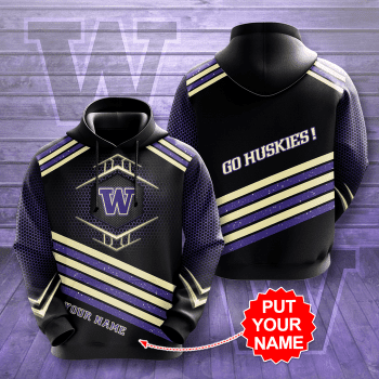 Personalized Washington Huskies Go Huskies! 3D Glittering Stripes Unisex Pullover Hoodie - Black IHT2481