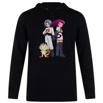 Team Rocket Members Jessie James And Meowth In The Pokemon Unisex Pullover Hoodie