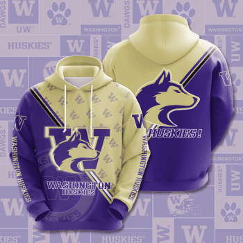 Washington Huskies Logo 3D Unisex Pullover Hoodie - Purple Yellow IHT2540