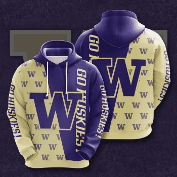 Washington Huskies Logo Go Huskies 3D Unisex Pullover Hoodie - Purple Yellow IHT1721