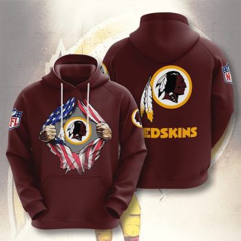 Washington Redskins Team American Flag Unisex 3D Pullover Hoodie - Brown IHT1453