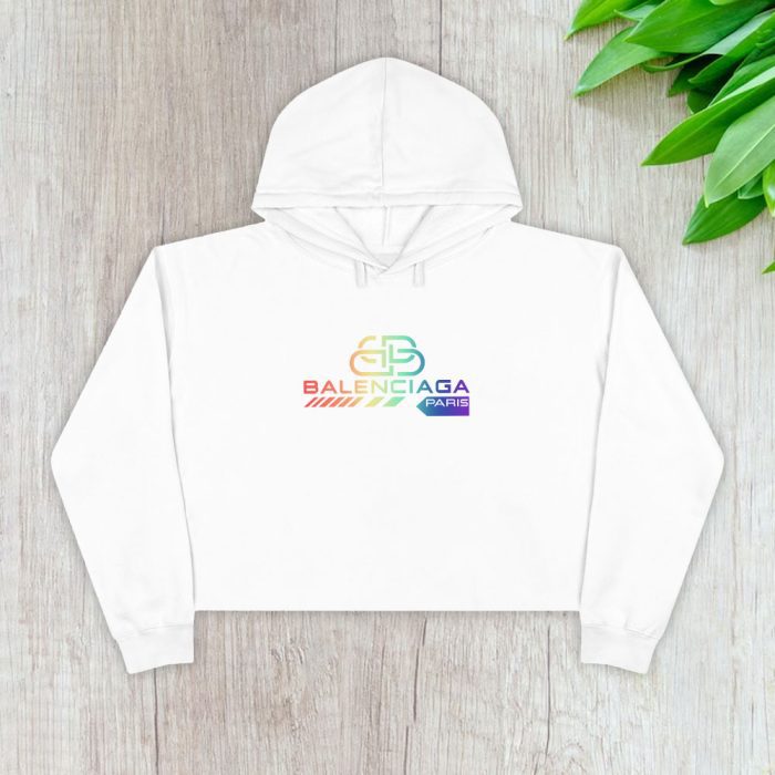 Balenciaga Bb Paris Rainbow Logo Luxury Crop Pullover Hoodie For Lady CPH1008